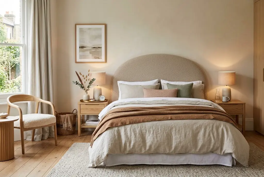 50 Stunning Bed Designs to Refresh Your Bedroom in 2026 Stylish upholstered bed in a modern cosy bedroom