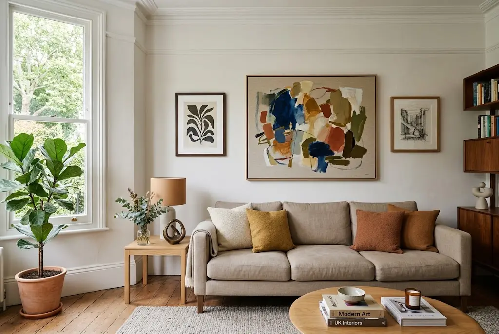 Why Art Matters: How Art Adds Culture, Character and Beauty to Your Space Contemporary artwork displayed above a sofa in a stylish home interior