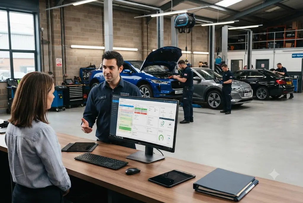 Automotive software helping a UK garage manage workshop operations and vehicle servicing