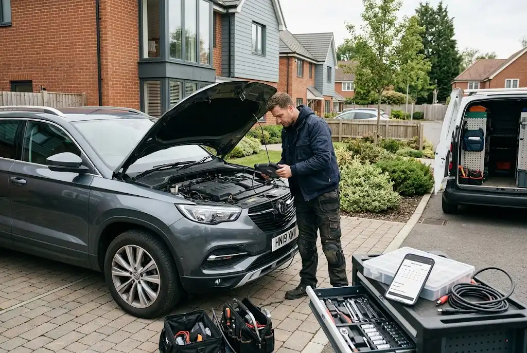 Mobile Auto Service: Convenient Car Care on Demand Mobile auto service with a mechanic providing vehicle maintenance at a customer location